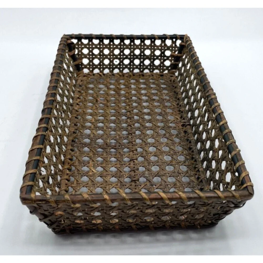 Vintage Cane Rattan Guest Towel Napkin Holder Tray 10